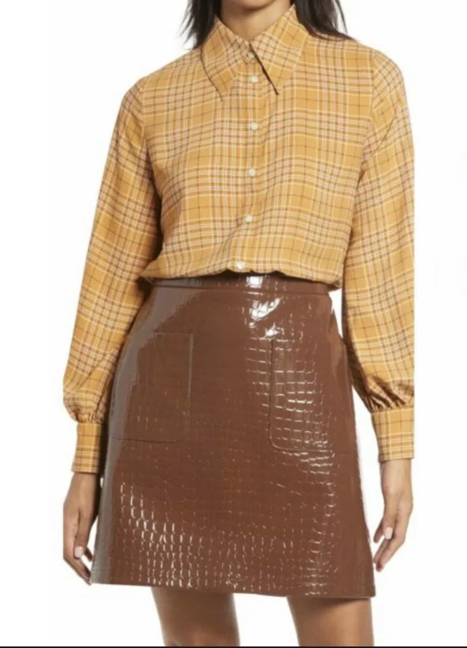 Halogen X Atlantic Pacific Women's Size Medium A-Line Skirt Croc Faux Leather
